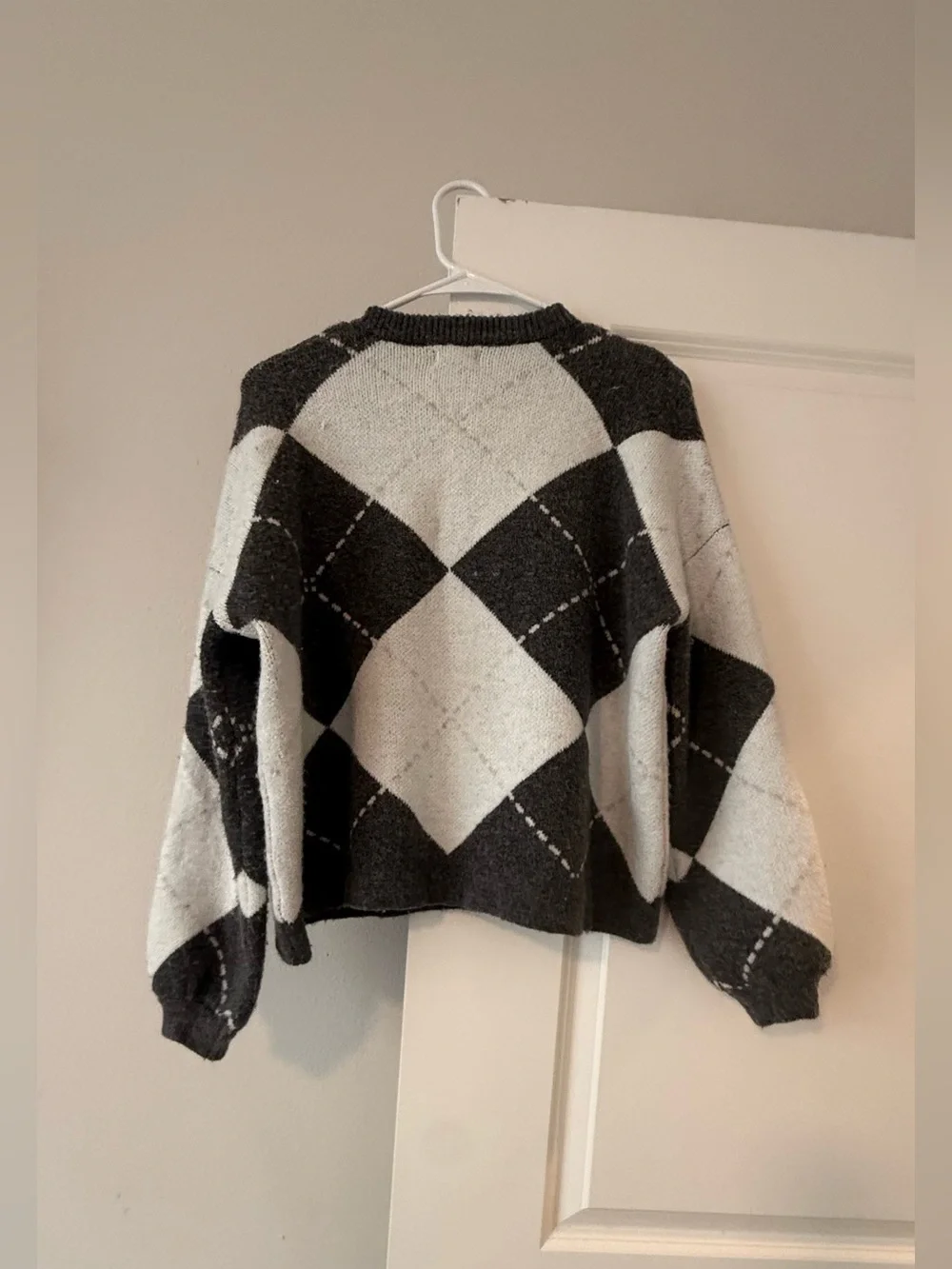 Song of Style Black & White Argyle Cropped Button Cardigan